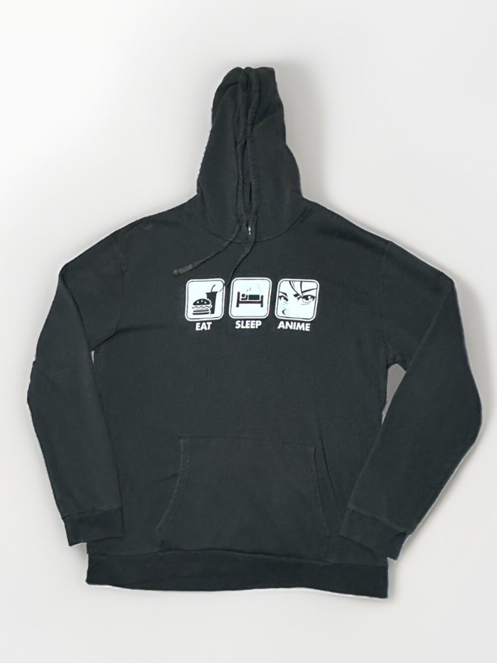 TStars Hoodie Men’s 2XL Black Eat Sleep Anime Graphic Pullover Fleece Pockets